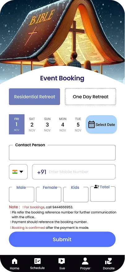 Event booking screen